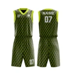 Custom basketball uniform in black and yellow with a textured houndstooth pattern, front and back views.