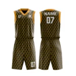 Custom basketball uniform in black and Orange with a textured houndstooth pattern, front and back views.