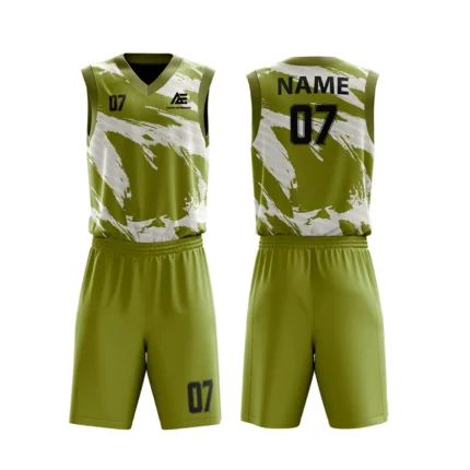 Olive Green custom basketball uniform with splashes