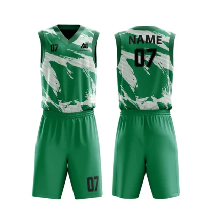 Green basketball uniform with splashes