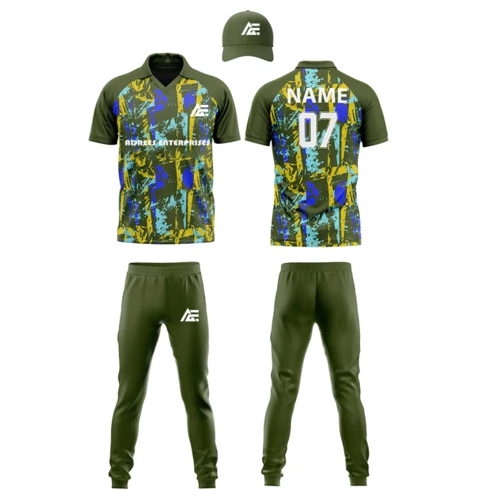 Custom cricket uniform kit with green and blue design