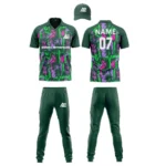 Custom cricket uniform kit with green and purple design
