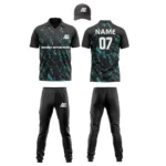 Custom cricket uniform kit with teal and black design