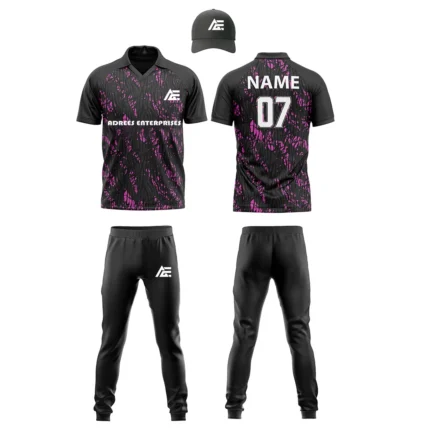 Custom cricket uniform kit with pink and black design
