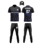 Custom cricket uniform kit with blue and black design