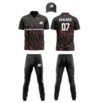 Custom cricket uniform kit with red and black design