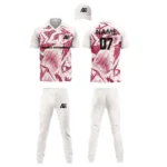 Custom cricket uniform kit with red and white design