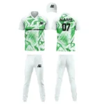 Custom cricket uniform kit with green and white design