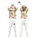 Custom cricket uniform kit with gold and white design