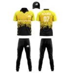 Custom cricket uniform kit with yellow and black design