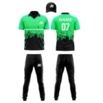 Custom cricket uniform kit with green and black design