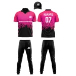 Custom cricket uniform kit with pink and black design