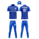Custom cricket uniform kit with blue and black design
