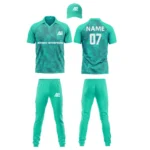 Custom cricket uniform kit with teal and black design