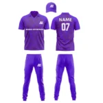 Custom cricket uniform kit with purple and black design