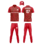 Custom cricket uniform kit with red and black design