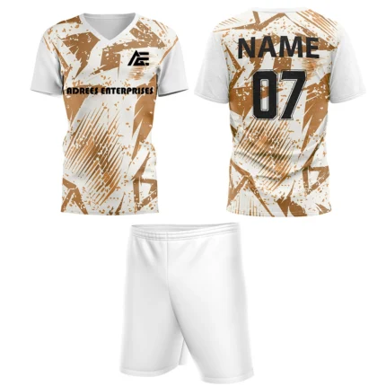 Custom white and golden field hockey uniform by Adrees Enterprises.