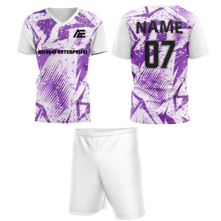 Custom white and purple field hockey uniform by Adrees Enterprises.