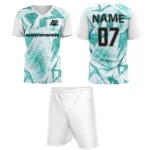 Custom white and teal field hockey uniform by Adrees Enterprises.