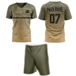 Custom field hockey uniform in Brown with Adrees Enterprises branding and personalized name and number.
