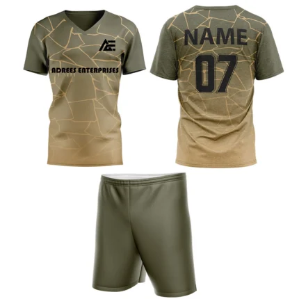 Custom field hockey uniform in Brown with Adrees Enterprises branding and personalized name and number.