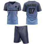 Custom field hockey uniform in blue tones with Adrees Enterprises branding and personalized name and number.