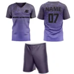 Custom field hockey uniform in purple tones with Adrees Enterprises branding and personalized name and number.