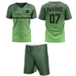 Custom field hockey uniform in bright green with Adrees Enterprises branding and personalized name and number.