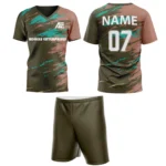 Custom field hockey uniform in earthy tones with Adrees Enterprises branding and personalized name and number.