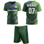 Custom field hockey uniform in green and purple tones with Adrees Enterprises branding and personalized name and number.