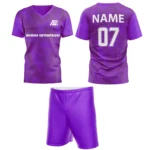 Custom field hockey uniform in vibrant purple with geometric patterns and Adrees Enterprises branding.