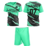 Custom field hockey uniform in teal with torn graphic design and Adrees Enterprises branding.