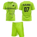 Custom field hockey uniform in bright green with Adrees Enterprises branding.