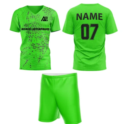 Custom field hockey uniform in vibrant green with Adrees Enterprises branding.