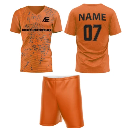 Custom field hockey uniform in orange with Adrees Enterprises branding.