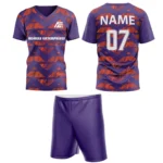 Purple custom field hockey uniform by Adrees Enterprises, featuring a geometric pattern and customizable back number.