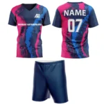Custom field hockey uniform in navy blue and pink abstract splash design by Adrees Enterprises.
