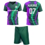 Custom field hockey uniform in green and purple abstract splash design by Adrees Enterprises.