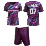 Custom field hockey uniform in purple and light blue lightning stripe design by Adrees Enterprises.