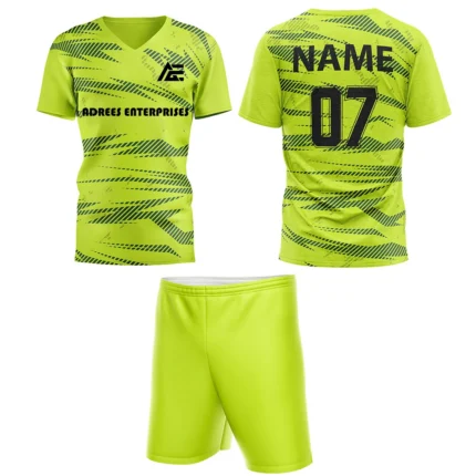 Custom field hockey uniform in neon yellow with black textured lines by Adrees Enterprises.