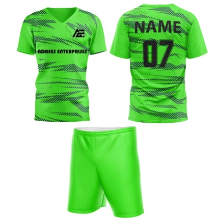 Custom field hockey uniform in green with black textured lines by Adrees Enterprises.