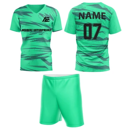 Custom field hockey uniform in mint green with black textured lines by Adrees Enterprises.