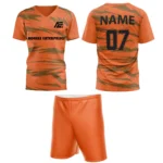 Custom field hockey uniform in orange with black textured lines by Adrees Enterprises.