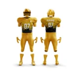 Yellow football uniform with a pixel-inspired design.