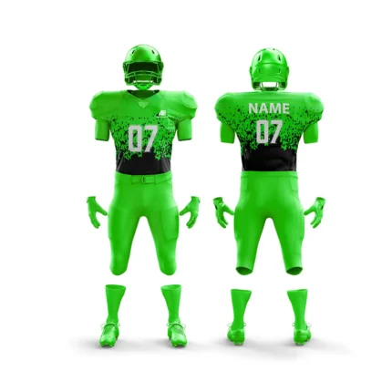 Neon green football uniform with pixelated patterns.