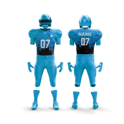Blue football uniform with a sleek pixelated design.