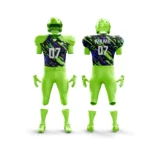 Neon green football uniform with bold camouflage graphics.