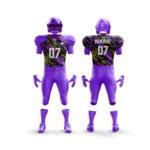 Purple football uniform with a multicolor graphic pattern.