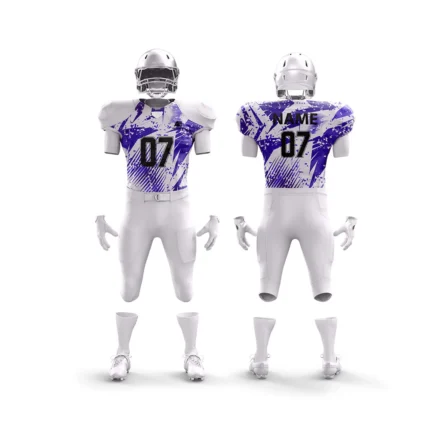 White and purple football uniform with bold graphics.