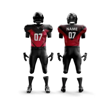 Black and red football uniform with stylish gradient design.